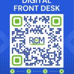 QR code displayed on a digital desk for mobile patient check-in and digital consent for eye examinations.